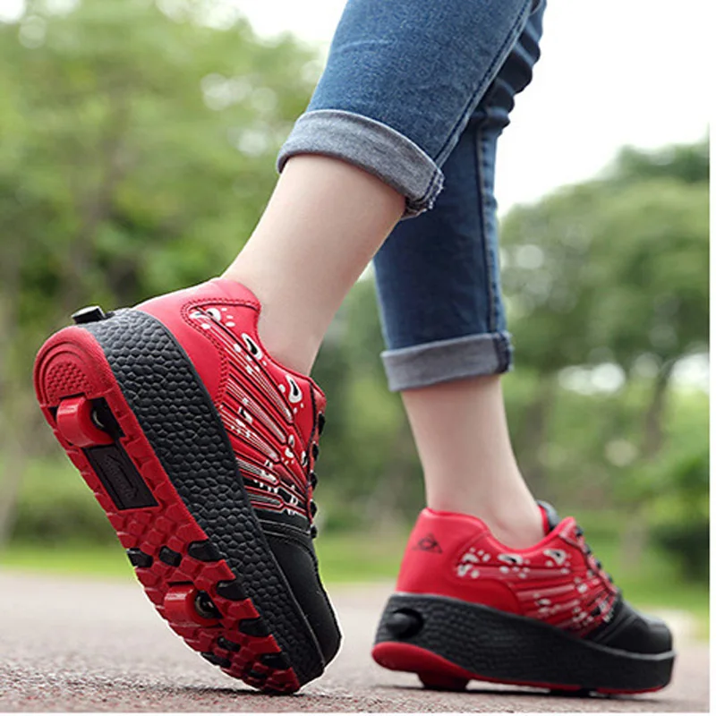 

Adult Kids Shoes Roller Shoes heelies Roller Ice Skates Shoes Girl Boy Invisible Pulley Roller Skating 2018 new sports Sneakers