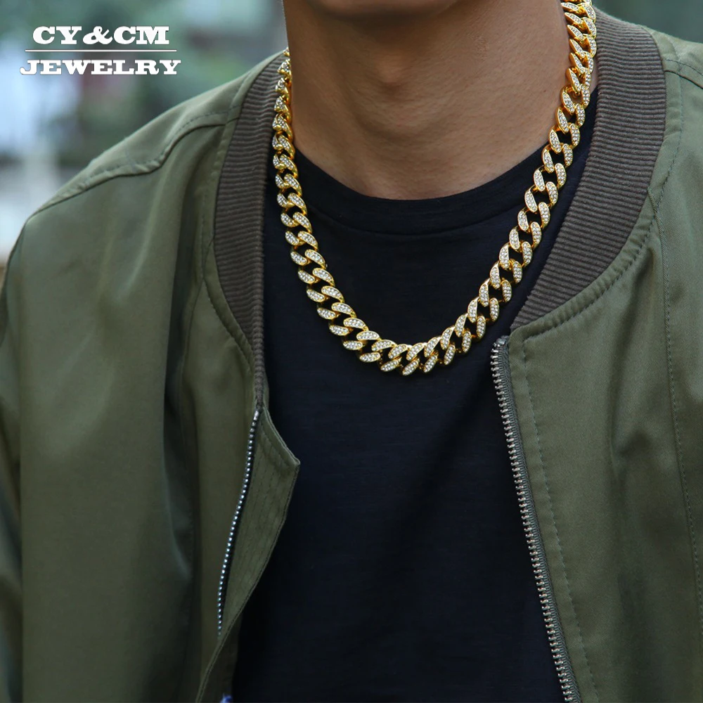 

13mm Men's Necklaces Miami Cuban Chain Link Gold Silver Hip Hop Iced Out Rhinestones CZ Rapper for Men Women Necklace Jewelry