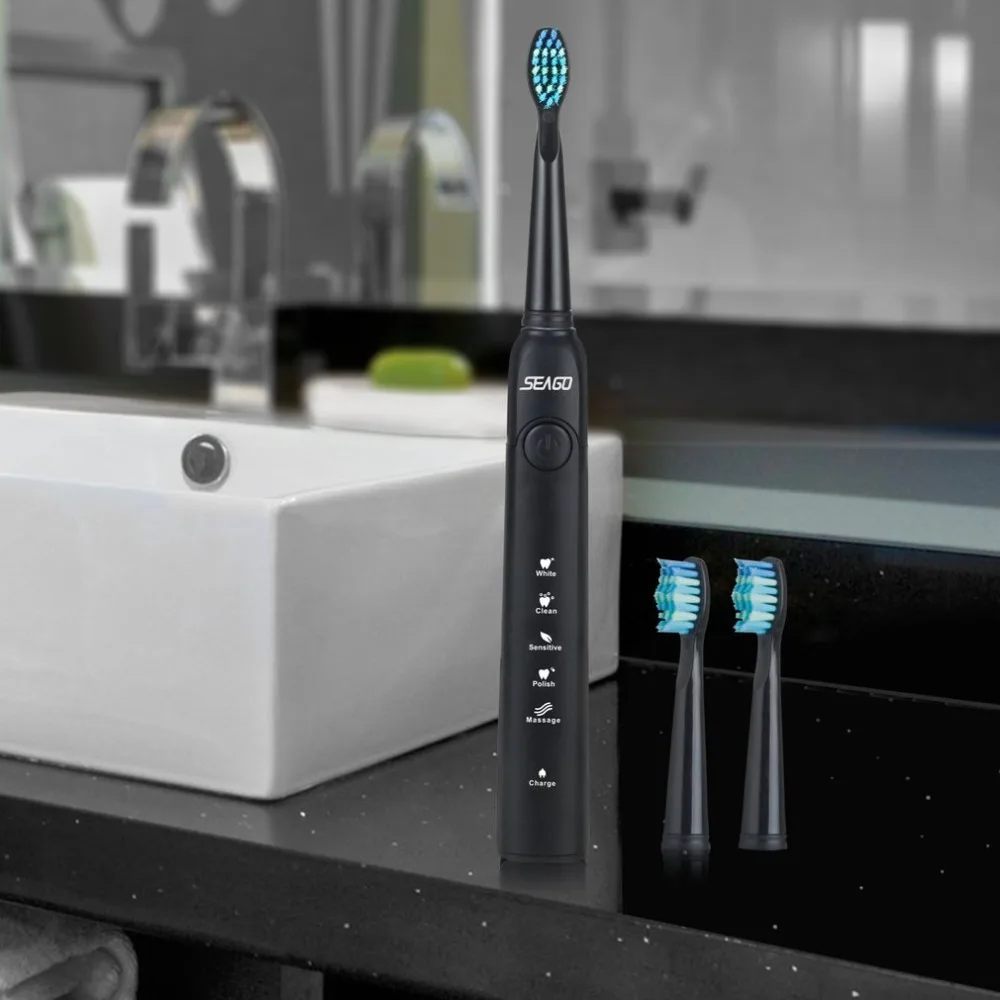 Seago NEW SG-949 Sonic Electric Toothbrush USB Rechargeable Power Teeth Tooth Brush Portable Traveling Waterproof with 3 heads | Красота и