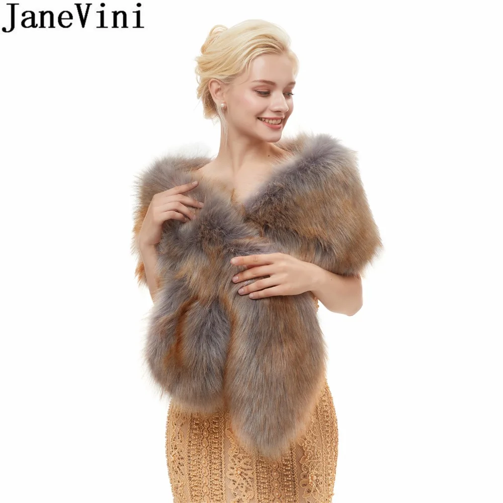 JaneVini 2019 New Fake Fur Jacket Wrap Shrug Bolero Women Coat Wrap Cape Bride Faux Fur Wedding Shawl Bridal Wedding Accessories