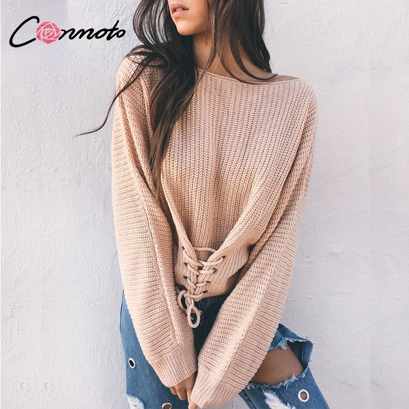 Conmoto однотонный короткий пуловер на шнуровке свитер из полиэстера уличная одежда