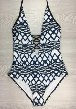 

Geometry Pattern 2017 New Bandage One-Piece Swimsuit Bikini Set For Women