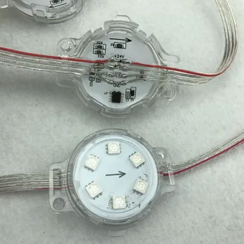 

20pcs/string 40mm 24V P9883 LED full color pixel module,IP68,1.44W; Dual-signal wires;signal breakpoint continuous transmission