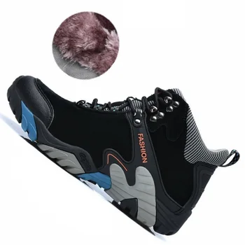 

Winter Plush Outdoor Sport High Top Waterproof Hiking Shoes Men Brand Genuine Leather Camping Climbing Hiking Shoes Sneakers Men
