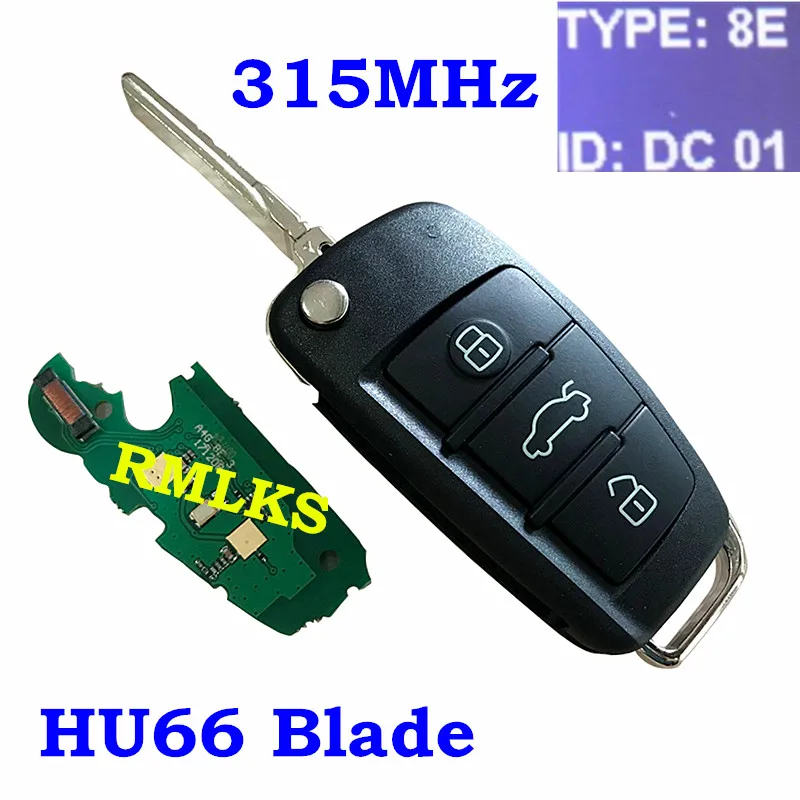Flip Remote Key Control 315MHz 434MHz Electronic 8E Chip For Audi A6L Q7 Car Fob Uncut HU66 Blade