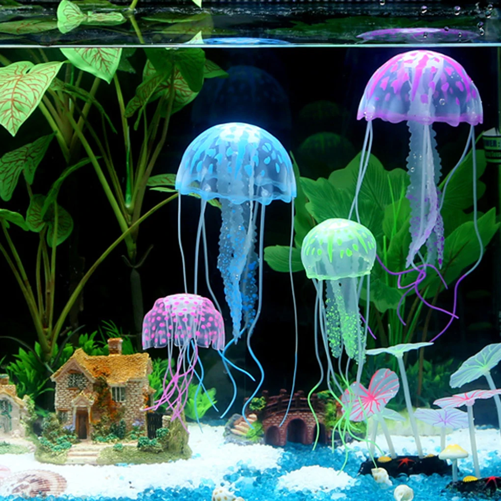 

2019 Hot New Glowing Effect Fish Tank Decor Aquarium Artificial Silicone Jellyfish Mini Submarine Ornament
