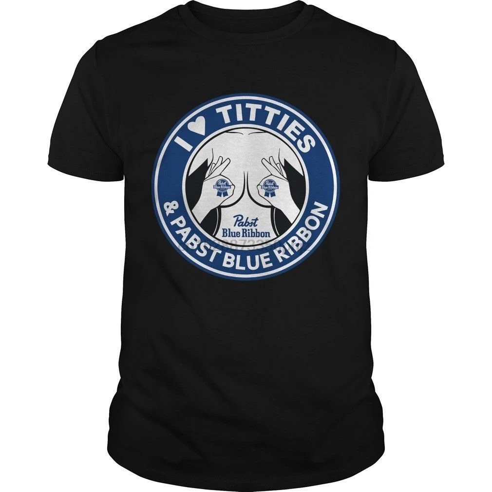 I Love Titties And Pabst синяя лента футболка Черная M L мультфильм Мужская Унисекс Новая
