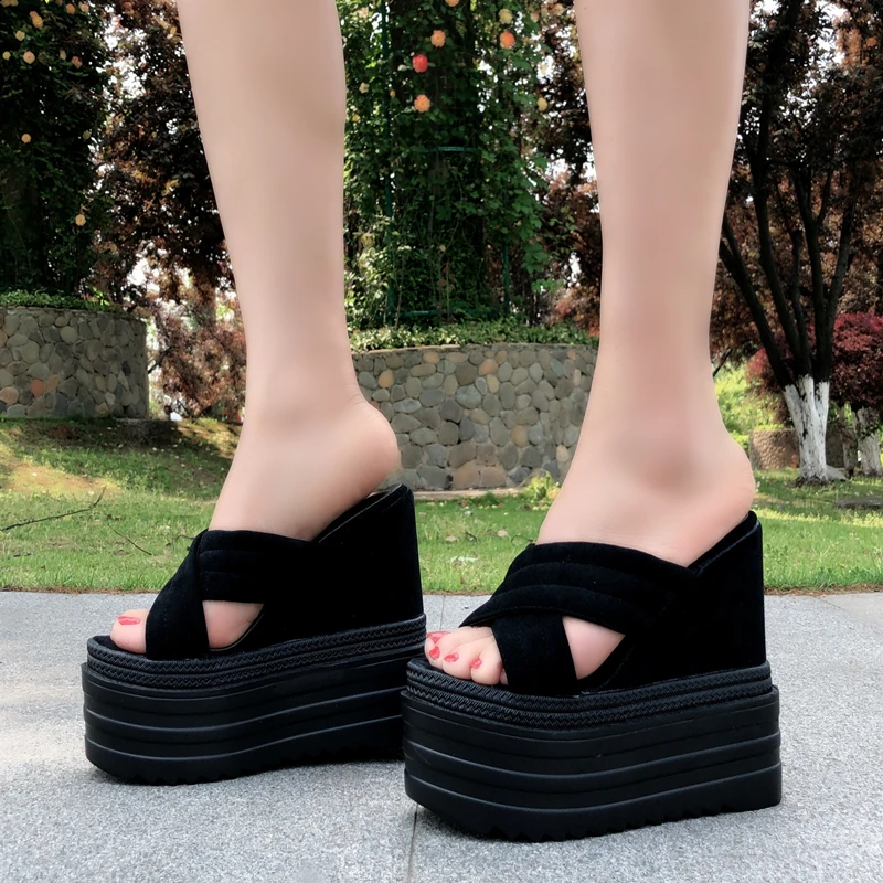 

2019 new summer 14CM super high heel platform thick bottom slippers sexy nightclub catwalk fashion sandals and slippers