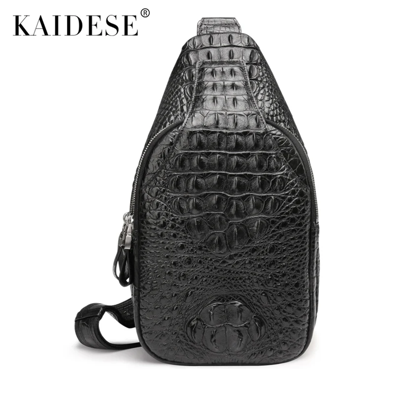 kaidese Crocodile leather bag bag mens singles chest pocket men's fashion leisure crocodile Bag Satchel