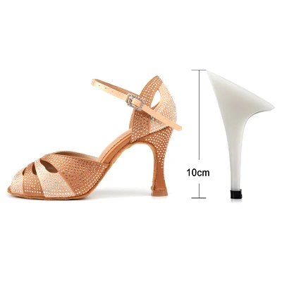 Ladingwu/Танцевальная обувь; женская обувь для латинских танцев; Профессиональная Обувь для бальных танцев; женская обувь для выступлений; zapatos de baile latino mujer - Цвет: Brown 10cm