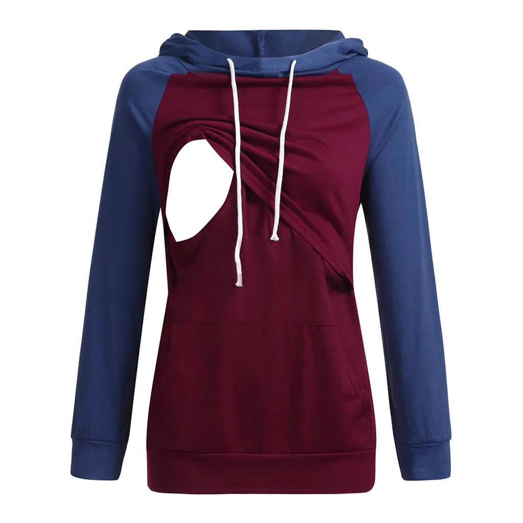 

Nursing Top Women Hoodie Elegant Patchwork Casual Long Sleeve Autumn TShirt Feeding Maternity Pregnancy Clothes PlusSize 19Jan24