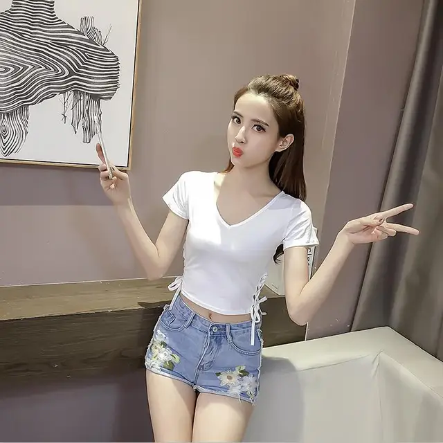 2019 New Arrival Summer Womans T shirt Fashion Korean V Neck Collar ...