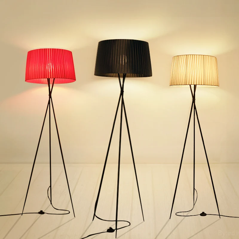 

Creative simple floor light tripod fabric white black red lampshade standing lamp E27 bulb living room bedroom home decoration