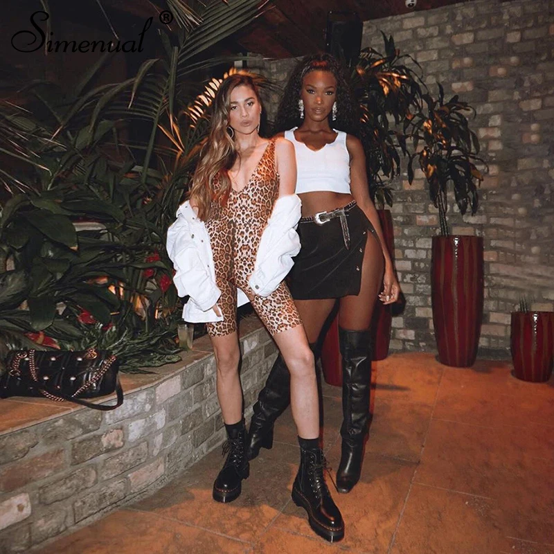 Simenual Leopard V Neck Fitness Biker Playsuits Sleeveless Sexy Fashion Rompers Womens Jumpsuits Skinny Summer Slim Playsuit New Simenual Leopard V Neck Fitness Biker Playsuits Sleeveless Sexy Fashion Rompers Womens Jumpsuits Skinny Summer Slim Playsuit New
