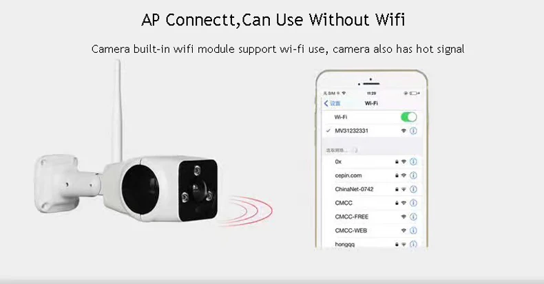 1080P Wifi ip-камера 2.0MP HD наружная Водонепроницаемая инфракрасная камера ночного видения с адаптером питания