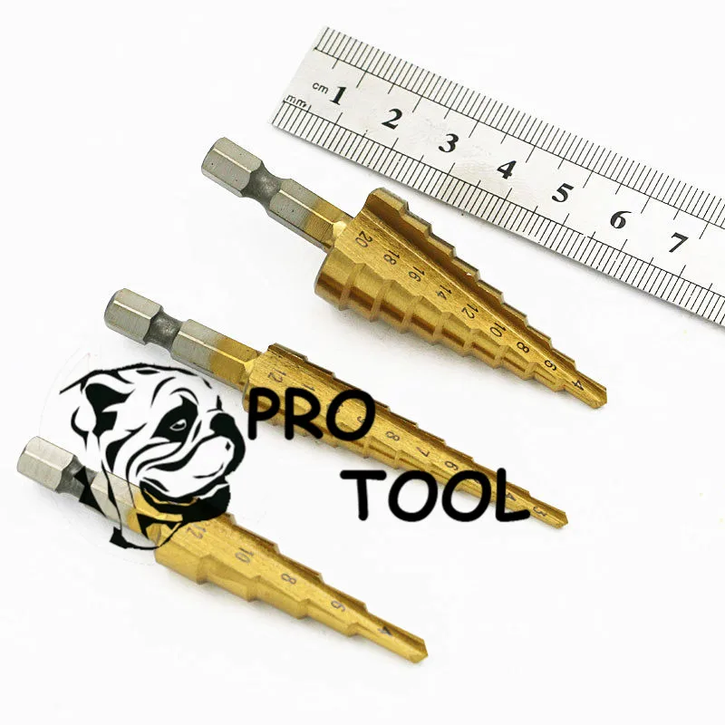 Ступенчатое сверло из высокопрочной стали с титановым покрытием 3 12 мм 4 20