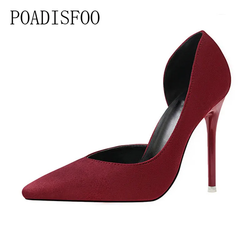 

Thin Shallow Pointed Pointed Side Sexy Hollow Shoes Fashion Simple Thin With High Heel Suede .ZWM-8915-3