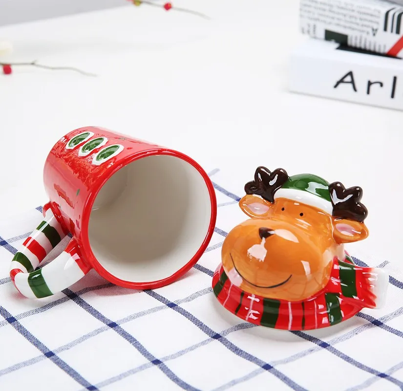 Горячая 3D Новогодние кружки с лося/Снеговик/пингвин/SantaClaus крышкой Кофе молока