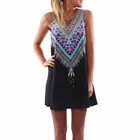 Save 1.18 on Women Summer Dress Casual Boho Mini Beach Dress Floral Print Tunic Sleeveless Short Chiffon Dress Vestido de renda