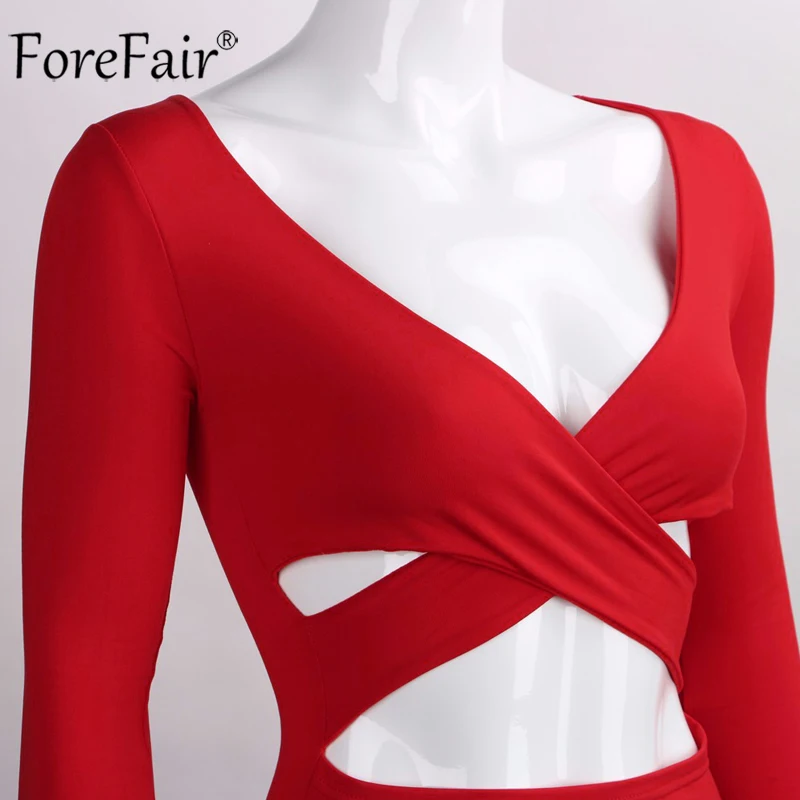 ForeFair с длинным рукавом Bodycon Midi Бандажное платье для женщин хлопок эластичные элегантные сексуальные платья белый черный красный Женское зимнее платье