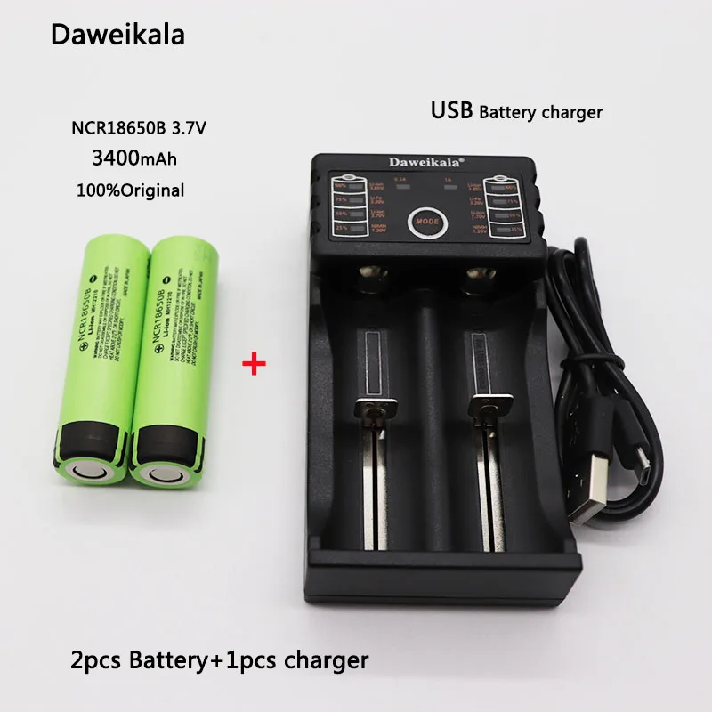 Daweikala для NCR18650B 3,7 V 3400mAh аккумулятор 18650 ricaricabile литий-ионный аккумулятор+ зарядное устройство