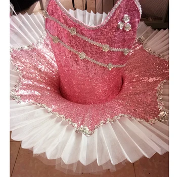 

2018 Ballerina Party Kids Girls Sequined Flower Dresses Dancewear Gymnastic Professional Ballet Leotard Tutu Sequin Dress DN2186