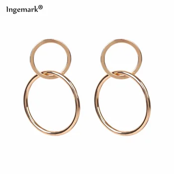 

Ingemark Cute Korean Number Eight Hollow Geometric Double Round Circle Stud Earrings for Women Simple Metal Earing Ear Jewelry