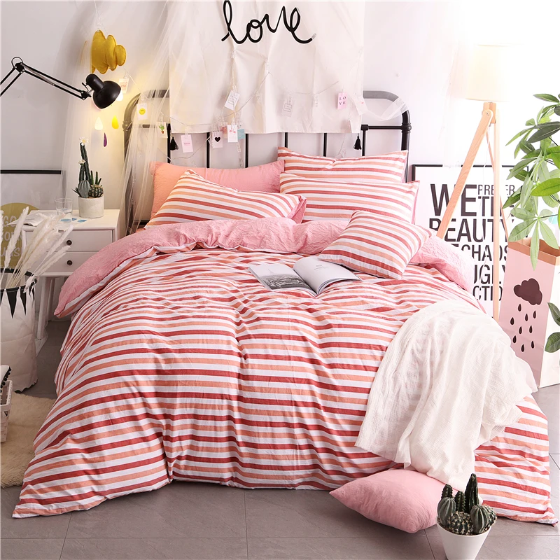 

Trendy Red Stripe Pattern Polyester Soft Bedding Set 4pc/3pc Bedlinen Duvet Cover Set Sheets Pillowcase Single Queen King Size