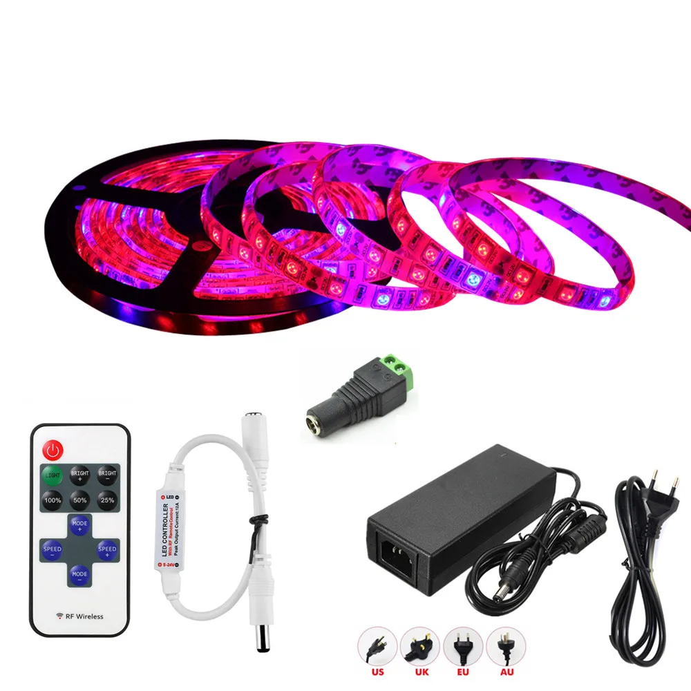 

Newest Dimmable Waterproof Led Grow Strip Lighting With DC12V 6A Power And 11Key Remote Controller hydroponic apollo phyto lamp