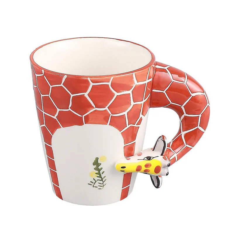 3D Ручная роспись милые животные керамическая кофейная кружка жираф, слон, обезьяна кофейная кружка творческие подарки идеи для детей женщин и мужчин - Цвет: Коричневый