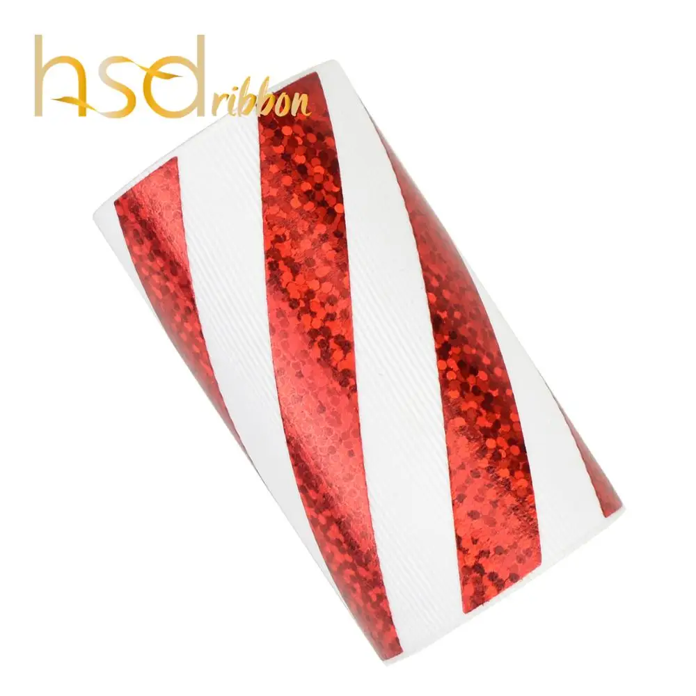 

HSDRibbon 75mm 3 inch Red laser foil Twill on Solid White Grosgrain Ribbon