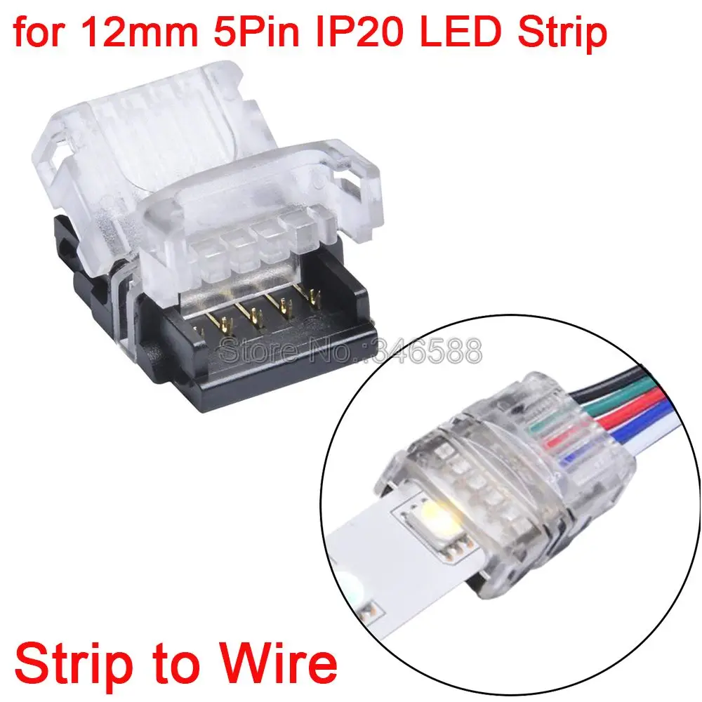 

5pcs 5 Pin LED Strip Wire Quick Connector for 12mm 5050 RGBW IP20 Non-waterproof LED Strip to Wire Connection Terminals