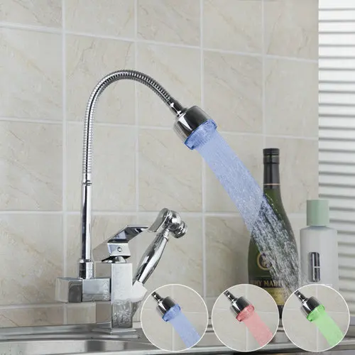 Double Function LED Light Pull Out Chrome Swivel Single Handle 92347A Deck Mounted Basin Sink Kitchen