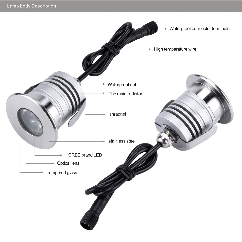 DHL 10 unids/lote 3 W 12 V IP68 luz RGB piscina natación fuente lámparas leds acuario piscina subacuática inoxidable empotrado acero