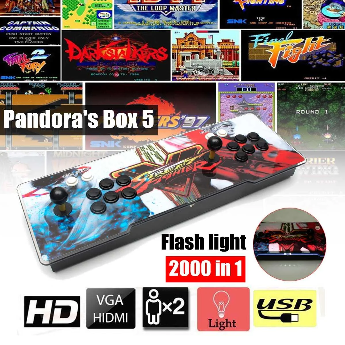 

USB Pandoras's Box 5 Arcade Console 2000 in 1 Video Fight Game Metal Gamepad HDMI