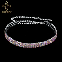 TREAZY, свадебное, вечернее, выпускное, 3 ряда, стразы, колье, ожерелье, тянущиеся, элегантные, разноцветные, Кристальные, колье для женщин, подарок