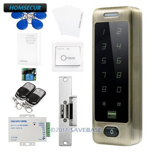 

HOMSECUR Waterproof Green Bronze RFID Access Comtrol Set + 2 Remote Controls + HOMSECUR Exit Button + Wired Doorbell
