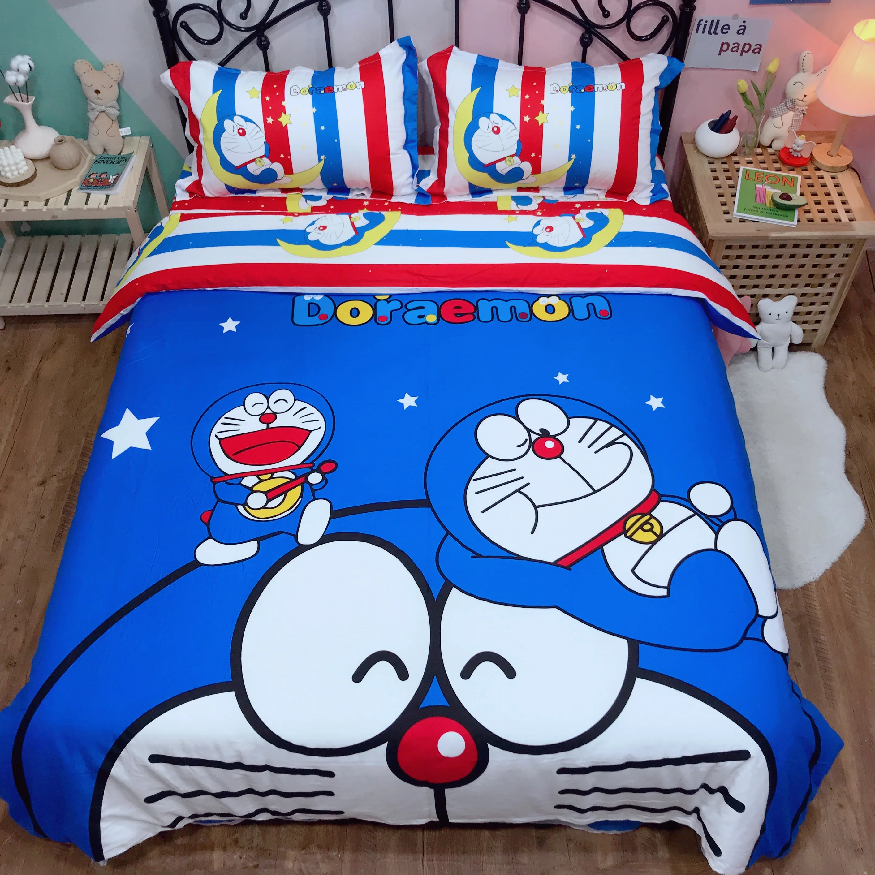 Fashion Cartoon Bedding Set Doraemon Kids Boys Cotton Quilt Cover