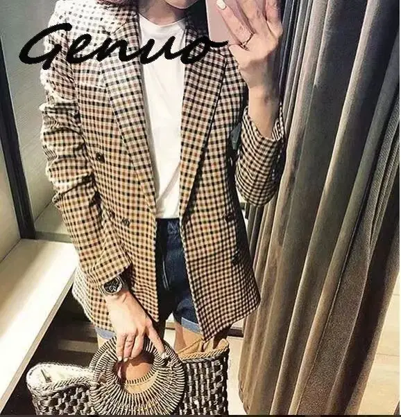 Fashion Autumn Women Plaid Blazers and Jackets Work Office Lady Suit Slim Double Breasted Business Female Blazer Coat Talever