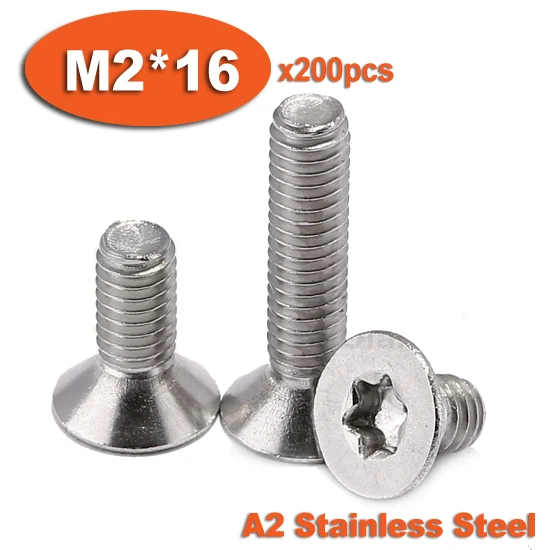 

200pcs DIN965 M2 x 16 A2 Stainless Steel Torx Countersunk Flat Head Screw Screws