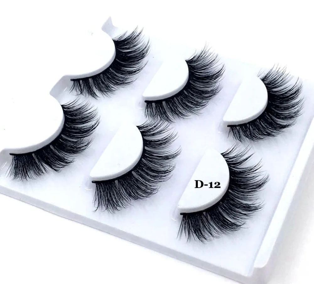 

3pairs 100% handmade real mink fur false eyelash 3D strip mink lashes thick fake faux eyelashes Makeup beauty False Eyelashes 12