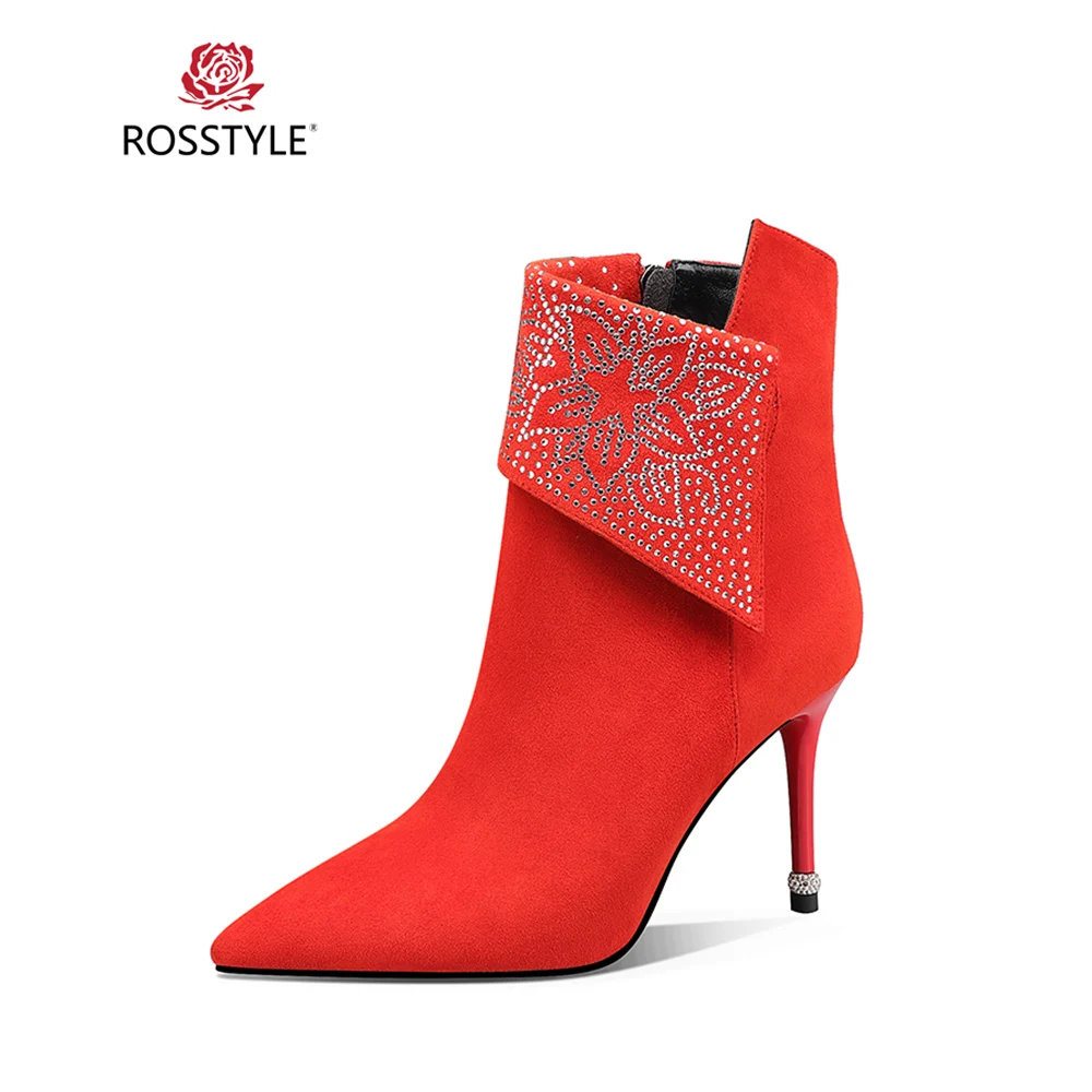 

ROSSTYLE Luxury Woman Ankle Boot High Quality Genuine Leather Comfortable Pointed Toe Boot Sexy Thin Heel Office Lady Boots B79