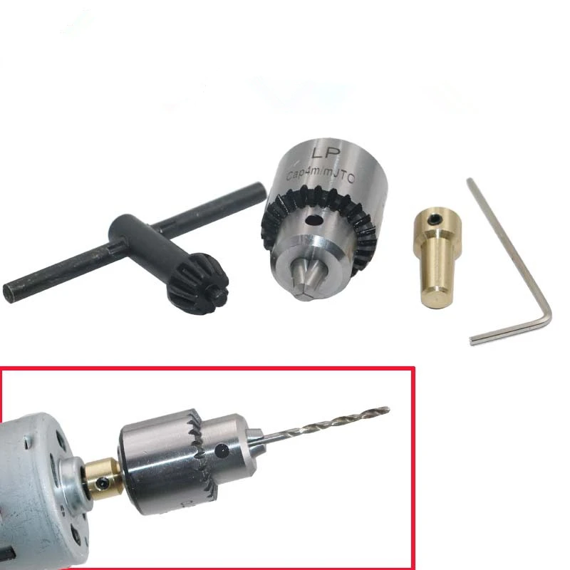 ZtDpLsd Micro Motor Drill Chuck Clamping 0.3-4mm Taper Mounted Drill Chuck With Chuck Key 3.17mm Brass Mini Electric Motor Shaft