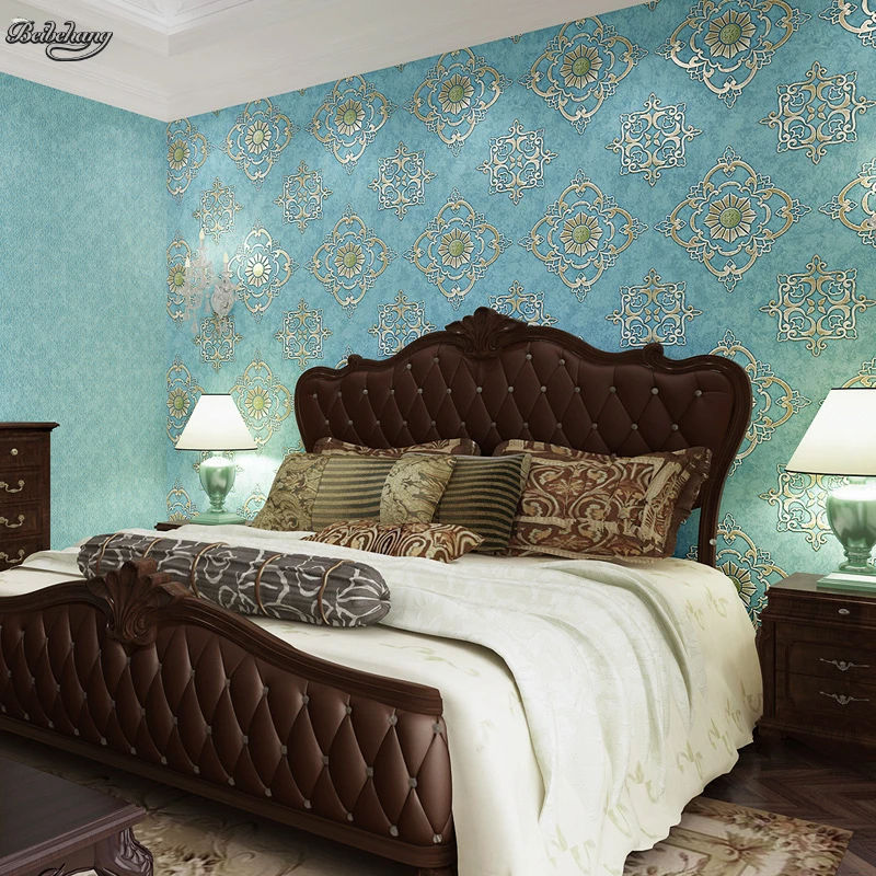 

beibehang The new bronzing American retro ABd with wallpaper green nonwovens wallpaper bedroom living room full of wallpaper