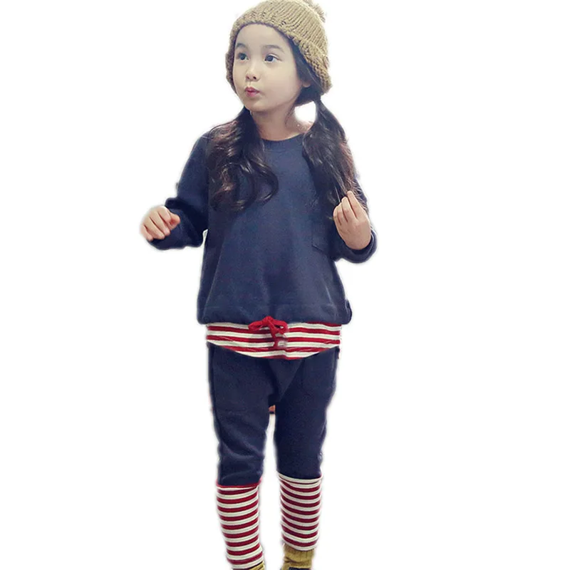 

children clothing 2017 new fashion autumn cotton baby girl clothes sets top stripe long sleeve pullover+pants 2pcs girls outfits