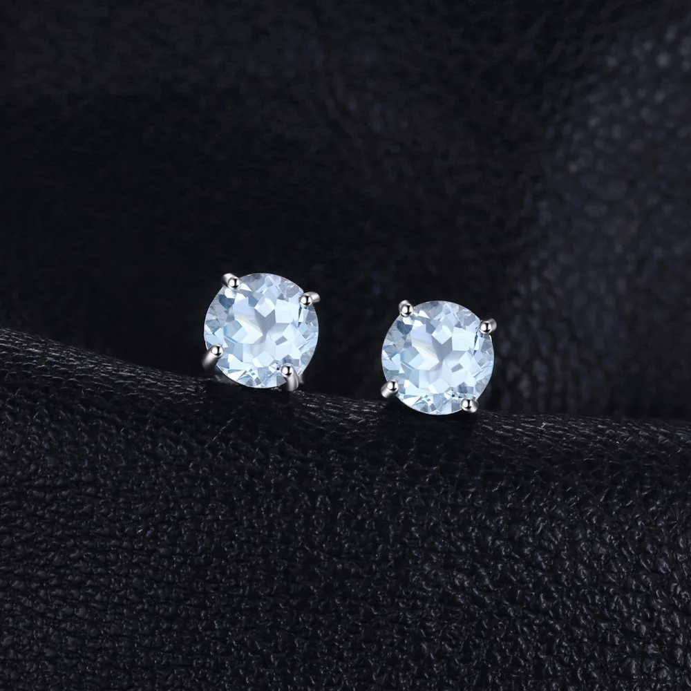 Jewelrypalace круглый 2ct Природный Голубой топаз камень Серьги гвоздики Solid