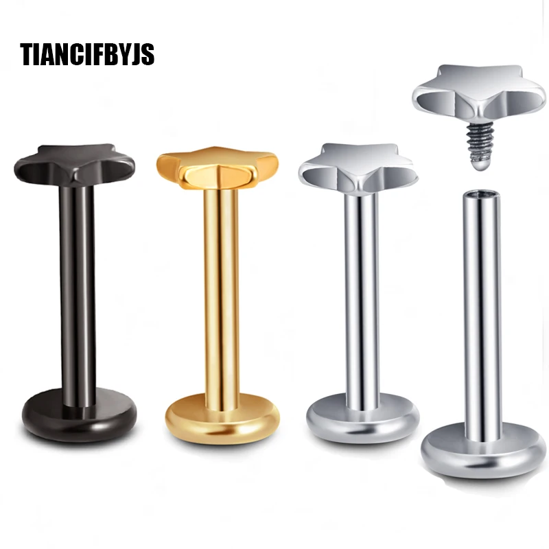 

TIANCIFBYJS steel Labret Ring Star Lip Piercings Internal Thread Lip Ring Ear Tragus Nail Earrings Stud 16G Body Jewelry