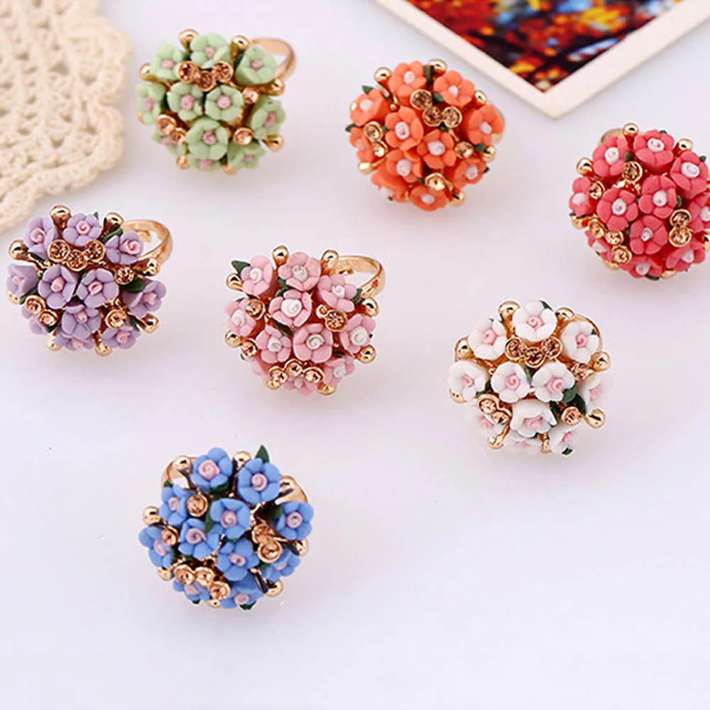 

Blue Green White Pink Ceramic Flower Ring for Women Romantic Jewelry Adjustable Rings Female Open Finger Ring anel