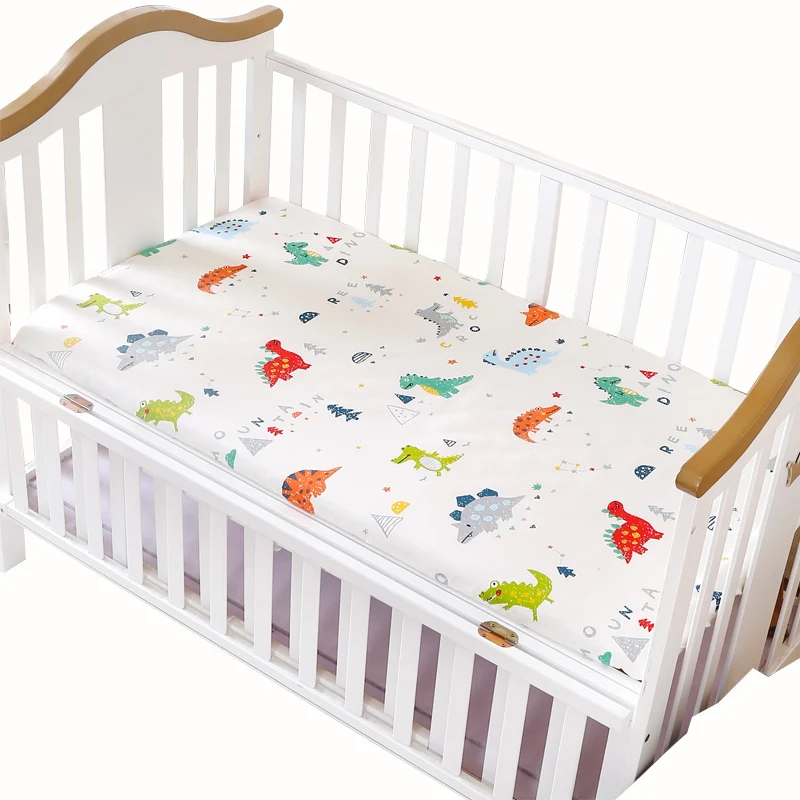 Custom Baby Printed 100% Cotton Elastic Fitted Crib Sheet Cartoon Newborn Bed play Grey Star Dinosaur Fitted Sheets 120*65cm