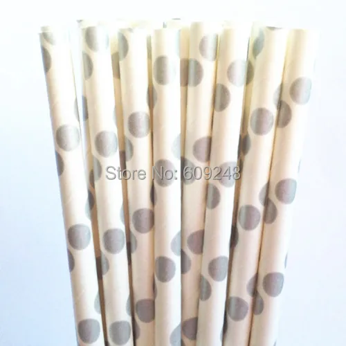 100pcs Mixed Colors Party Silver Polka Dot Paper Straws, Cheap Long